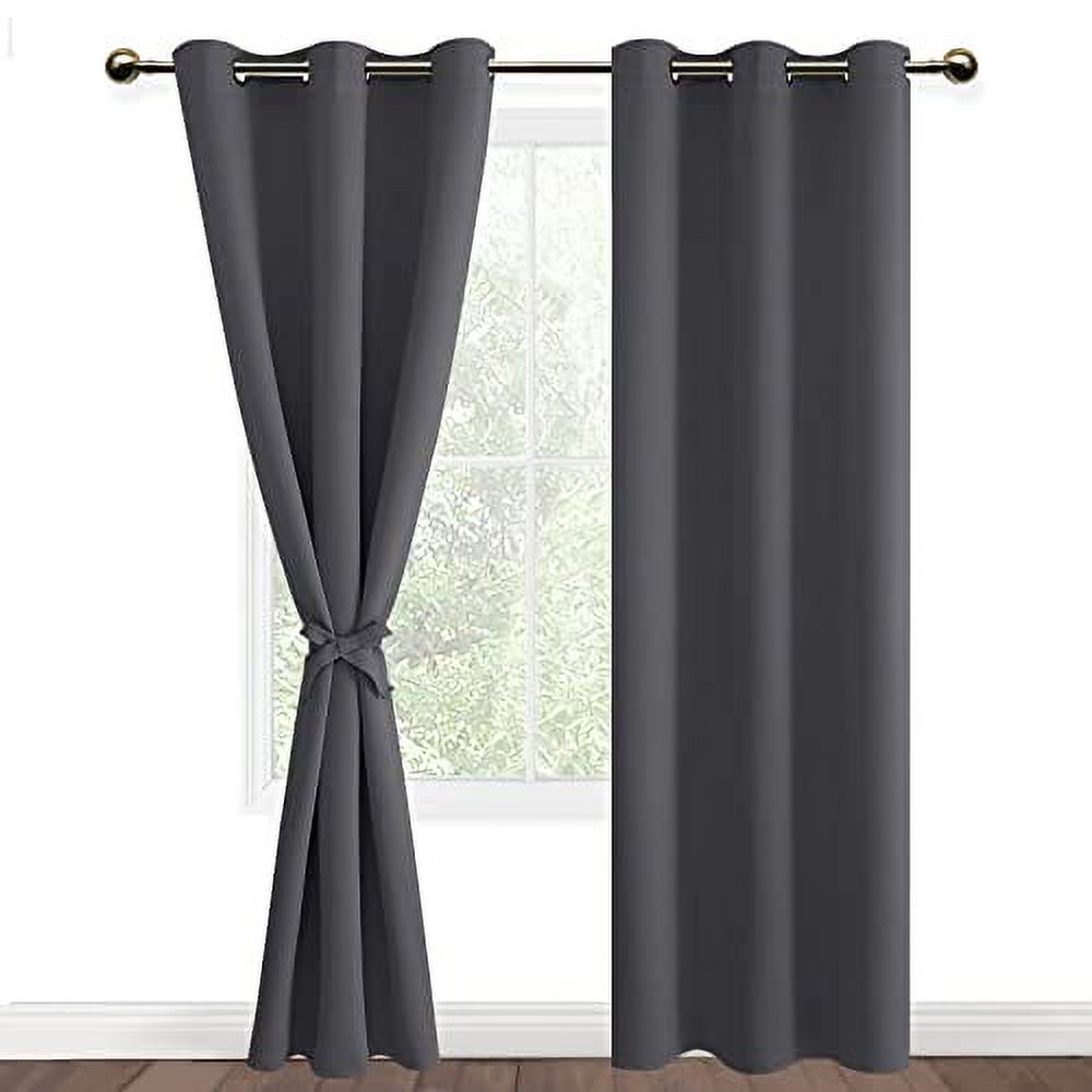DWCN Dark Grey Blackout Curtains for Bedroom with Tiebacks Thermal