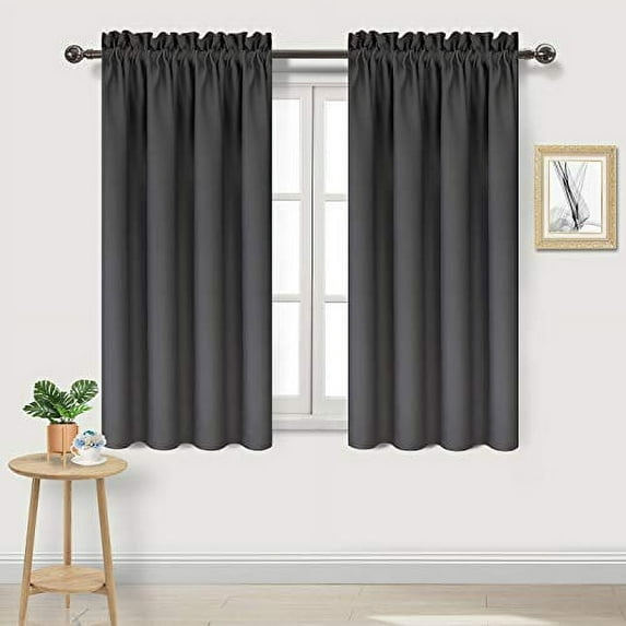 DWCN Dark Grey Room Darkening Blackout Curtains - Thermal Insulated Privacy Energy Saving Window Curtain Drapes 42 x 45 inch Length, Set of 2 Bedroom Living Room Curtains