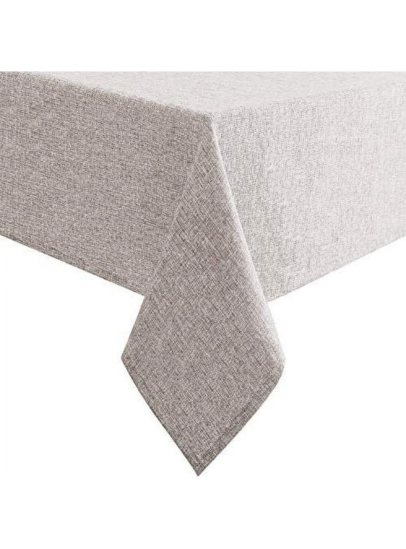 DWCN Faux Linen Rectangle Tablecloth - Wrinkle and Stain Resistant Washable Table Cloth for Kitchen Dining Room Holiday Table Cover for Party Dinner, Stone, 54 x 80 Inch