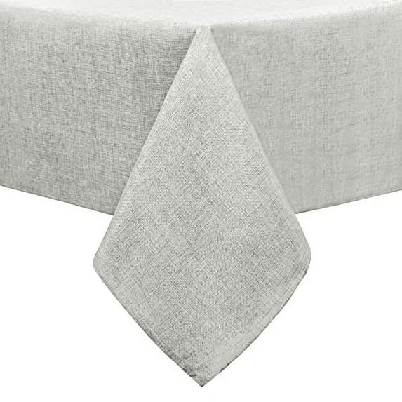 DWCN Faux Linen Rectangle Tablecloth - Wrinkle and Stain Resistant Washable Table Cloth for Kitchen Dining Room Holiday Table Cover for Dinner, Light Grey, 60 x 84 Inch