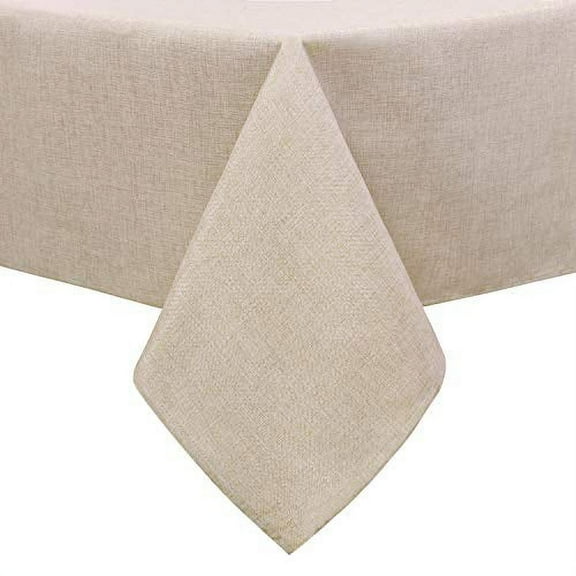 DWCN Faux Linen Rectangle Tablecloth - Wrinkle and Stain Resistant Washable Table Cloth for Kitchen Dining Room Holiday Table Cover for Party Dinner, Beige, 54 x 80 Inch