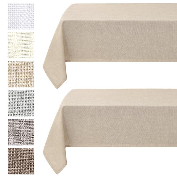 DWCN Faux Linen Rectangle Tablecloth - Wrinkle and Stain Resistant Washable Table Cloth for Kitchen Dining Room Holiday Table Cover for Party Dinner, Beige, 70 x 140 Inch