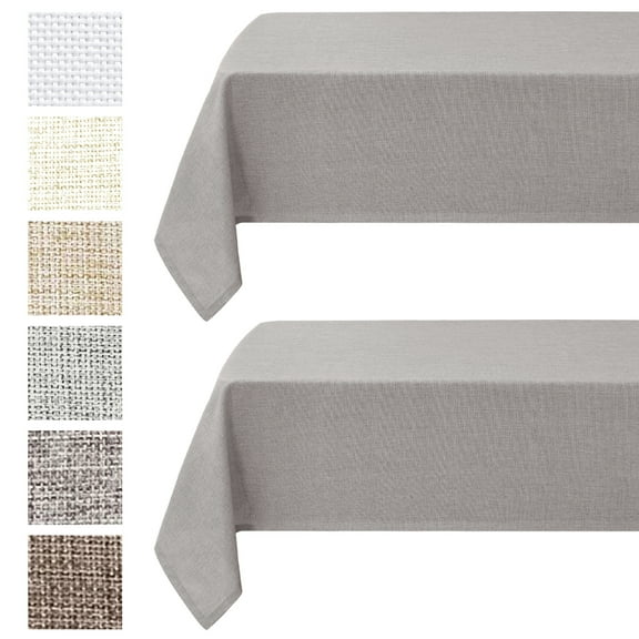 DWCN Faux Linen Rectangle Tablecloth - Wrinkle and Stain Resistant Washable Table Cloth for Kitchen Dining Room Holiday Table Cover for Party Dinner, Stone, 52 x 70 Inch