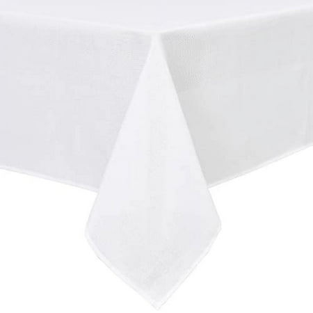 DWCN Faux Linen Rectangle Tablecloth - Wrinkle and Stain Resistant Washable Table Cloth for Kitchen Dining Room Holiday Table Cover for Party Dinner, White, 54 x 120 Inch