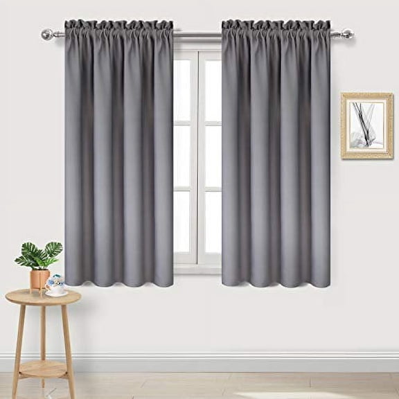 DWCN Grey Blackout Curtains for bedroom – Rod Pocket Thermal Insulated Energy Saving Drapes for Living Room and Kitchen, W 38 x L 54 Inch, 2 Panels