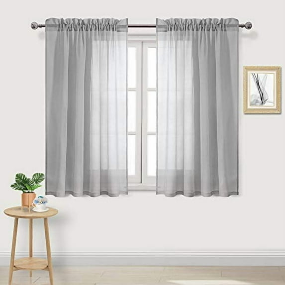 DWCN Grey Sheer Curtains Semi Transparent Voile Rod Pocket Curtains for Bedroom and Living Room, 52 x 45 inches Long, Set of 2 Panels