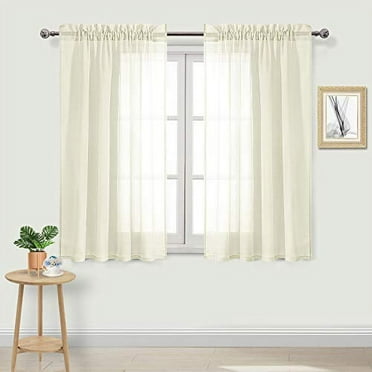 DWCN Ivory Sheer Curtains Semi Transparent Voile Rod Pocket Curtains for Bedroom and Living Room, 52 x 54 inches Long, Set of 2 Panels