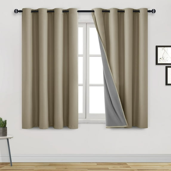 DWCN Khaki Full Blackout Bedroom Curtains Thermal Insulated for Small Windows 2 Panels with Black Liner for Living Room Thermal Insulated Draperies with Grommet Design (Khaki,52"W x 54"L)