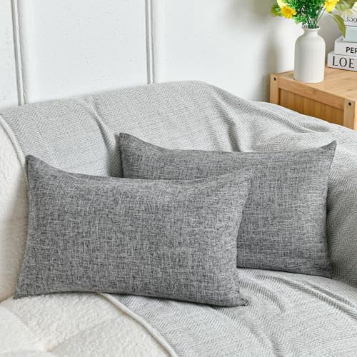 DWCN Linen Decorative Pillow Covers Comfortable Soft Cushion Covers for Sofa Couch Badroom,12 x 20 Inches, Grey, 2 Pack