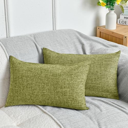 DWCN Linen Decorative Pillow Covers Comfortable Soft Cushion Covers for Sofa Couch Badroom,12 x 20 Inches, Olive Green, 2 Pack