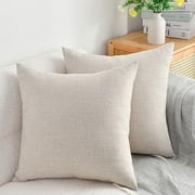 DWCN Linen Suqare Decorative Throw Pillow Covers for Home Sofa Decoration, 20 x 20 Inches, Natural Beige, 2 Pack
