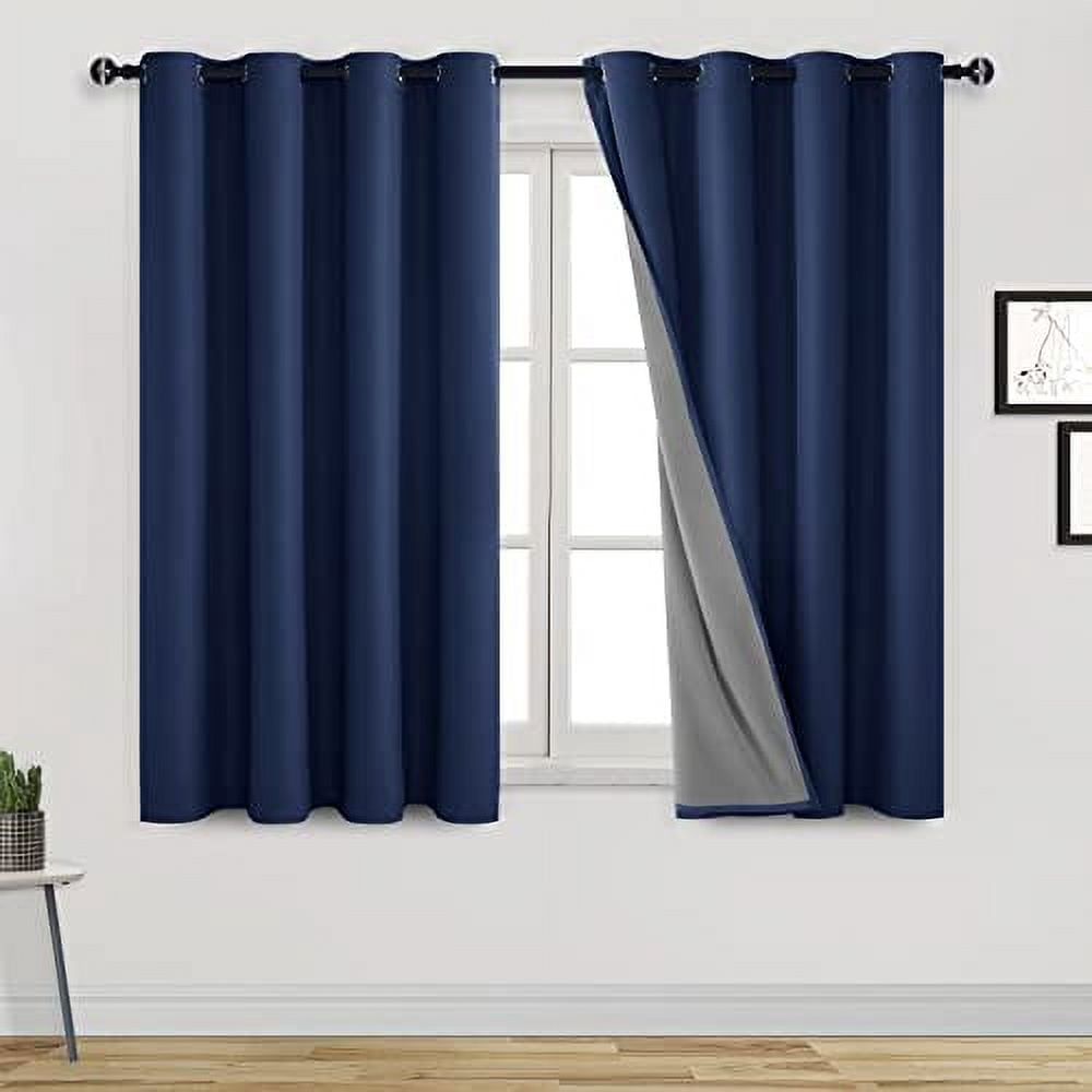 DWCN Navy Blue Blackout Curtains 2 Panels Noise Blocking Out Double Layers with Black Liner Full Room Darkening Drapes (Navy Blue,52"W x 54"L)