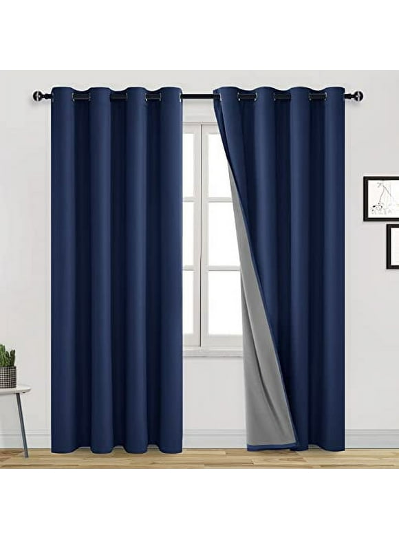 DWCN Navy Blue Curtains 84 Inch Lenghth 2 Panels Total Blackout Window Curtain for Bedroom Living Room Noise Reducing (Navy Blue,52"W x 84"L)