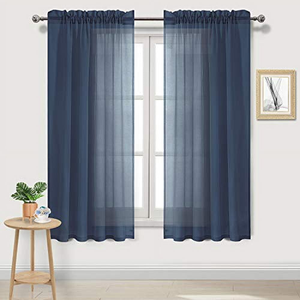 DWCN Navy Blue Sheer Curtains, Semi Transparent Voile, 52 x 63 inches ...