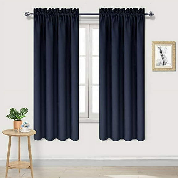 DWCN Navy Room Darkening Blackout Curtains - Thermal Insulated Privacy Energy Saving Window Curtain Drapes 38 x 63 inch Length, Set of 2 Bedroom Living Room Curtains