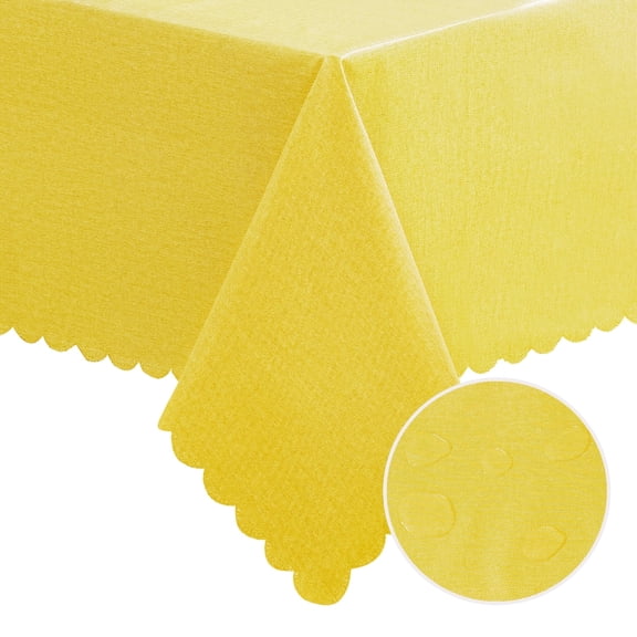 DWCN Plastic Tablecloth 100% Waterproof Oil Spill Proof Square Table Cloth Protector Viny Plastic Cover for Dining BBQ Picnic Birthday Wedding Parties Table Heavy Duty, Yellow, 54 x 54 Inch