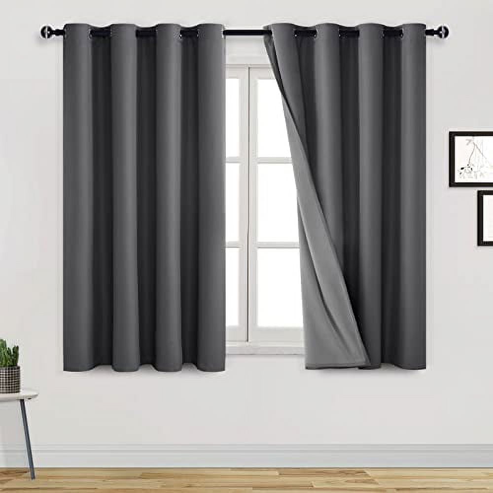 DWCN Short Kitchen Curtains & Drapes Total Blackout Curtain 2 Panels Noise Reducing Sun Light Blocking Thermal Insulated Sound Proof with Grommet Top for Living Room (Dark Grey,52"W x 45"L)