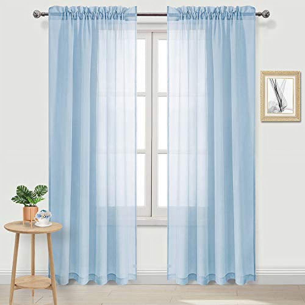 DWCN Sky Blue Sheer Curtains, Semi Transparent Voile, 52 x 84 inches ...