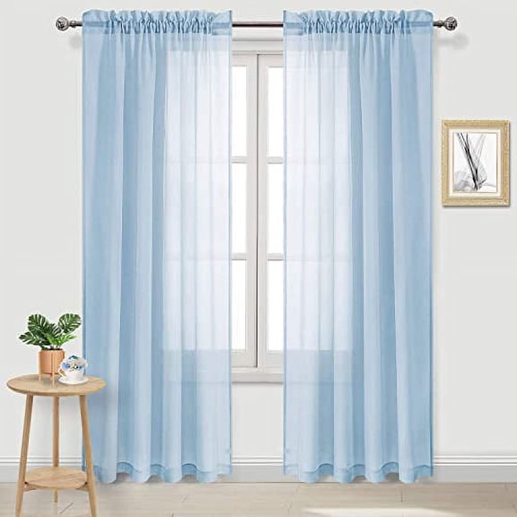DWCN Sky Blue Sheer Curtains Semi Transparent Voile Rod Pocket Curtains for Bedroom and Living Room, 52 x 95 inches Long, Set of 2 Panels