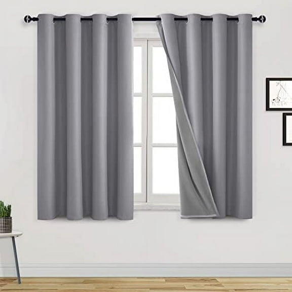 DWCN Small Blackout Curtains for Kitchen and Living Room Total Light Blocking 2 Layers with Black Liner Sound Proof Window Treatment Curtains A Set of 2 Panels (Silver Grey,52"W x 54"L)
