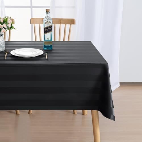 DWCN Striped Rectangle Tablecloth Waterproof - Spillproof, Stain Resistant Washable Polyester Fabric Jacquard Oblong Table Cloth for Party, Dining Room and Outdoor Picnic, Black, 54 x 80 Inch