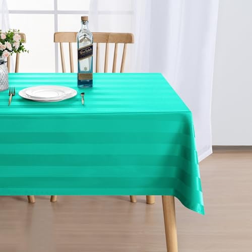 DWCN Striped Rectangle Tablecloth Waterproof - Spillproof, Stain Resistant Washable Polyester Fabric Jacquard Oblong Table Cloth for Party, Dining Room and Outdoor Picnic, Aqua, 54 x 80 Inch