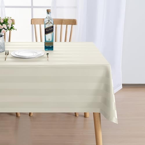 DWCN Striped Square Tablecloth Waterproof - Spillproof, Stain Resistant Washable Polyester Fabric Jacquard Oblong Table Cloth for Party, Dining Room and Outdoor Picnic, Beige, 54 x 54 Inch