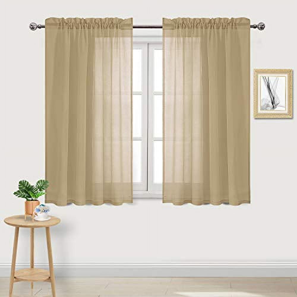 DWCN Taupe Sheer Curtains Semi Transparent Voile Rod Pocket Curtains