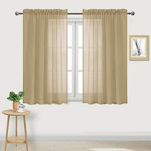DWCN Taupe Sheer Curtains Semi Transparent Voile Rod Pocket Curtains for Bedroom and Living Room, 52 x 54 inches Long, Set of 2 Panels
