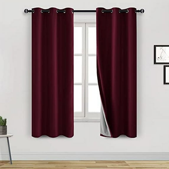DWCN Total Blackout Curtains 2 Panels Room Darkening Noise Reducing 2 Thick Layers Window Treatment Sound Proof Draperies for Living Room and Bedroom (Burgundy,42"W x 63"L)
