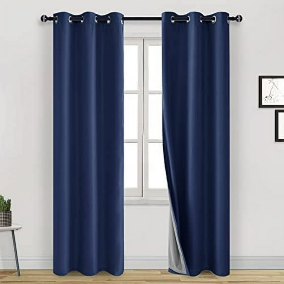 DWCN Total Blackout Curtains 2 Panels Room Darkening Noise Reducing 2 Thick Layers Window Treatment Sound Proof Draperies for Living Room and Bedroom (Navy Blue,42"W x 84"L)