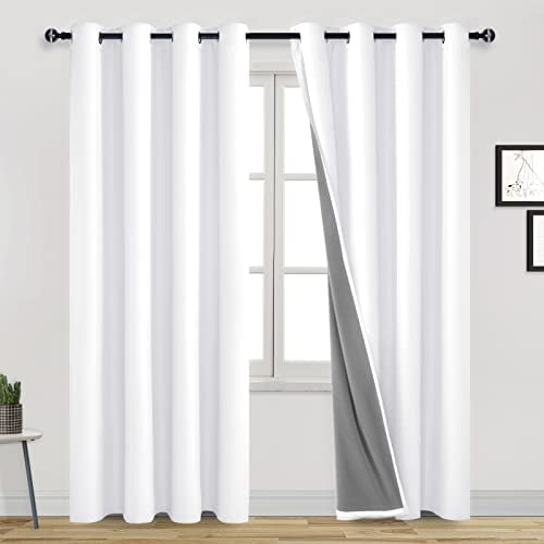 DWCN White Blackout Curtains 84 Inches Long for Living Room Thermal Insulated Light & Heat