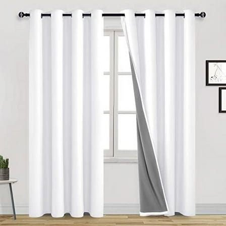 DWCN White Blackout Curtains 84 Inches Long for Living Room Thermal Insulated Light & Heat Blocking Full Room Darkening Noise Reducing Grommet 2 Panels Curtain (White,52"W x 84"L)