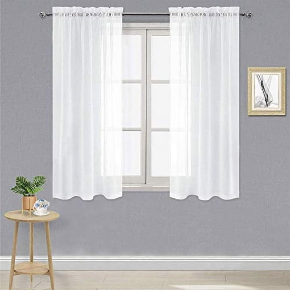 DWCN White Sheer Curtains Semi Transparent Voile Rod Pocket Curtains for Bedroom and Living Room, 42 x 54 inches Long, Set of 2 Panels