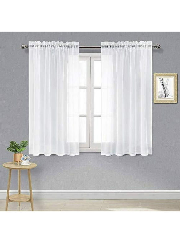 DWCN White Sheer Curtains Semi Transparent Voile Rod Pocket Curtains for Bedroom and Living Room, 52 x 45 inches Long, Set of 2 Panels