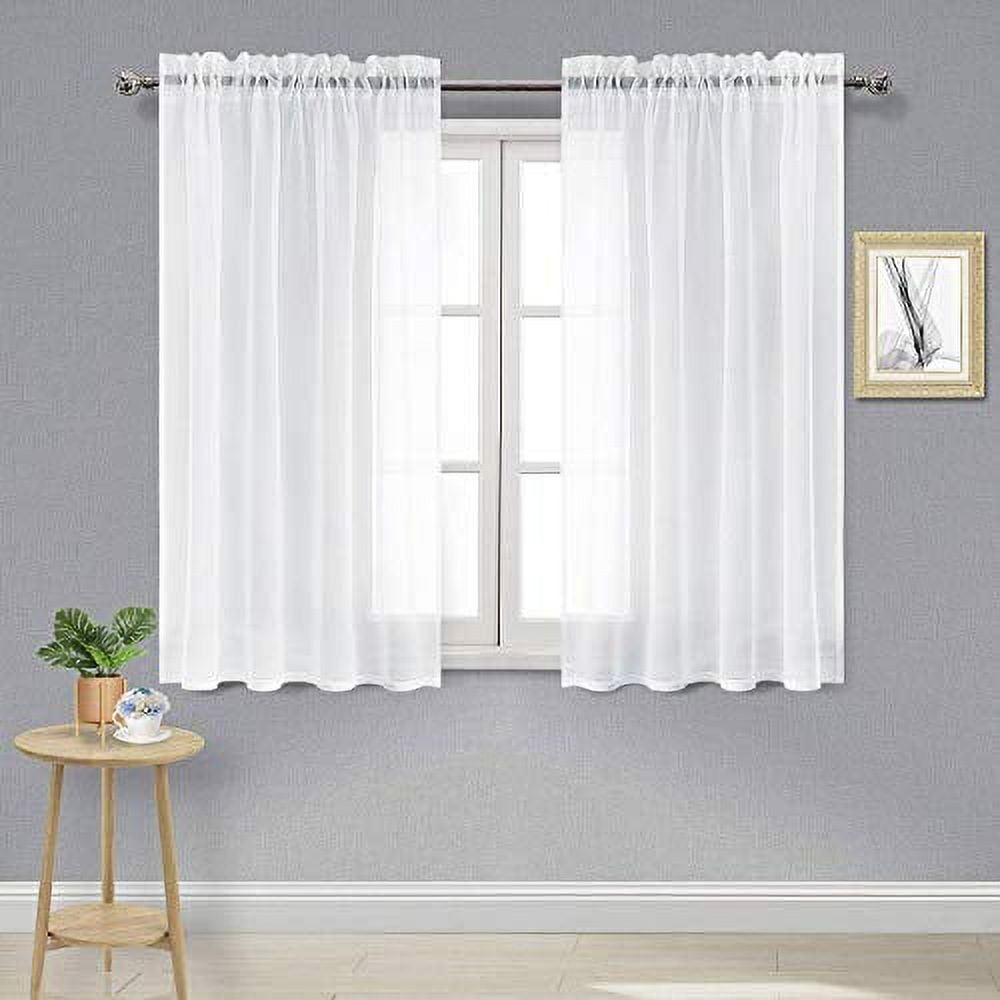 White Sheer Linen Textured Rod Pocket Kitchen Tier Curtains