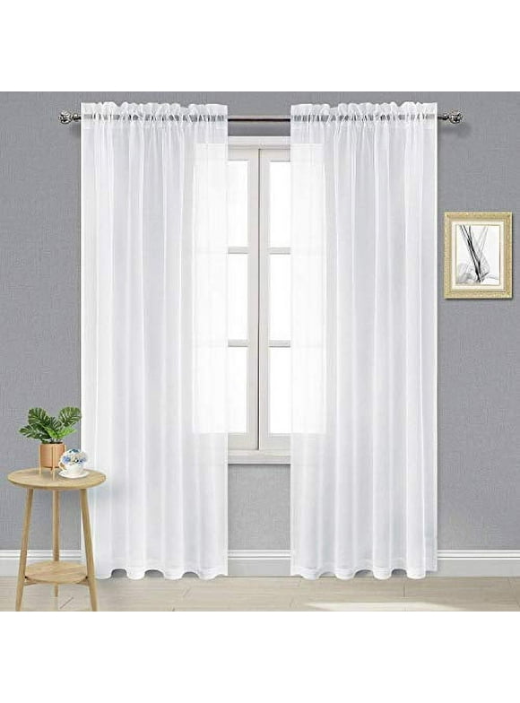 DWCN White Sheer Curtains Semi Transparent Voile Rod Pocket Curtains for Bedroom and Living Room, 52 x 84 inches Long, Set of 2 Panels