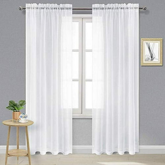 DWCN White Sheer Curtains Semi Transparent Voile Rod Pocket Curtains for Bedroom and Living Room, 52 x 95 inches Long, Set of 2 Panels