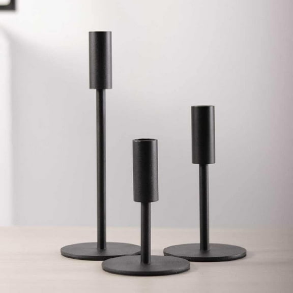 DWELLING Metal Candlestick Holder Set, Taper Candle Holder Matte Table Candles Holders for Wedding, Room Decoration Wedding Dinner Party Anniversary Christmas Handmade Handicraft Pack of 3 - Black