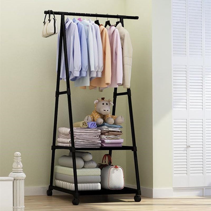 DWELLIT Clothing Rack with 2Tier Storage Shelves and wheels Rolling ...