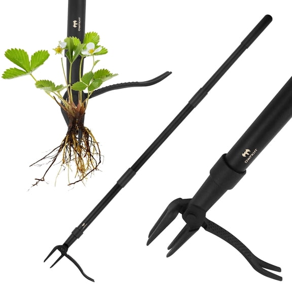 DWFKHT 48" Weeder Tool- Long Handle Manual Weed Puller with 4-Claw Head & Lever, Durable Garden Tool for Lawn, Soil, and Root Removal(black)