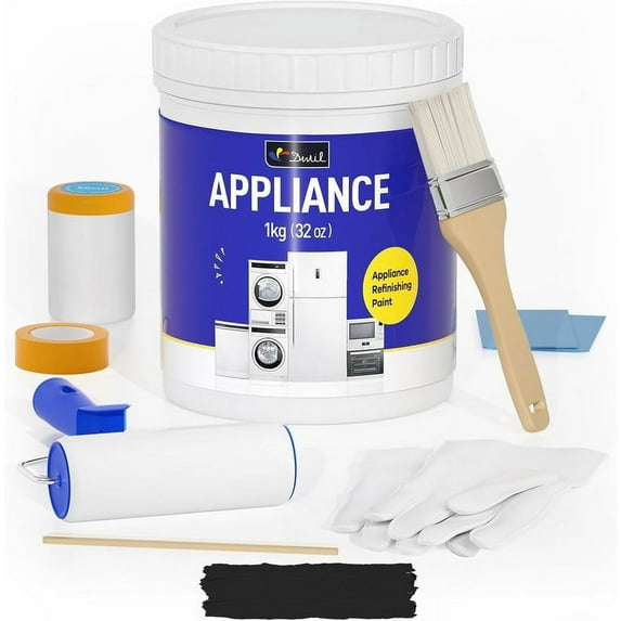 DWIL Appliance Paint for Refrigerator - Water Based Paint, Refrigerator Paint, Interior, for Plastic and Metal Surface in Dishwasher, Dryer, Microwave, Oven, 32oz, Black (with tools)