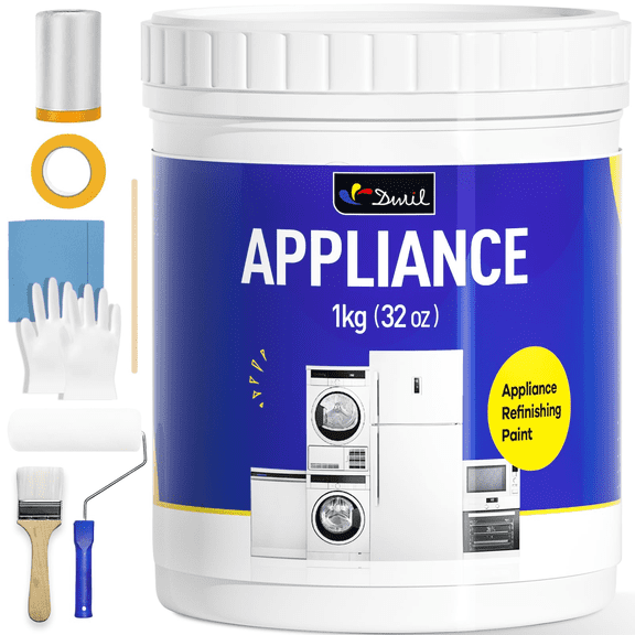DWIL Appliance Paint with Tools - Water Based Interior Paint, for Plastic and Metal Surface in Refrigerator, Dishwasher, Dryer, Microwave, Oven, 32 oz, White