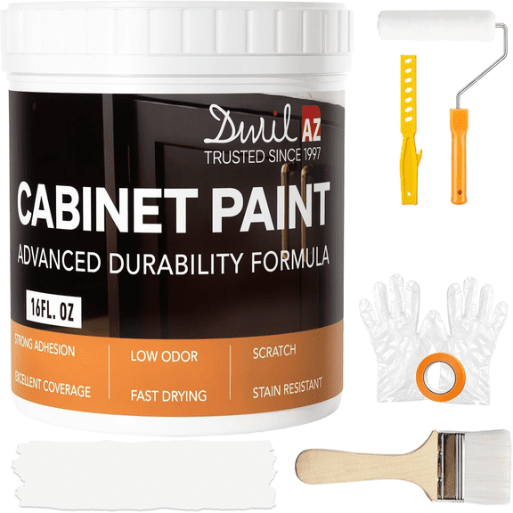 DWIL Cabinet Paint, Water Based Kitchen Cabinet Paint, Wood Furniture Paint, White Chalk Paint, Low Odor, Fast Drying, Semi-Gloss, 16oz, White