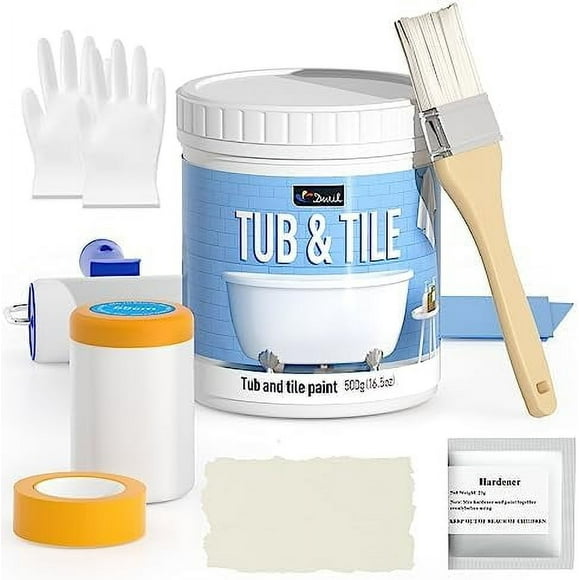 DWIL Tile Paint, Tub and Tile Refinishing Kit with Tools, Tub Refinishing Kit White Bathtub Paint Water Based &Low Odor, Easy to Use Sink Paint for Bathroom Kitchen, Semi-Gloss White, 25-30sq.ft
