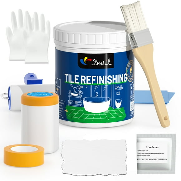 DWIL Tub Paint, Tub and Tile Refinishing Kit with Tools, White Bathtub Paint Water Based &Low Odor, Easy to Use for Sink Bathroom Shower, Semi-Gloss White 35oz/50-55sq.ft