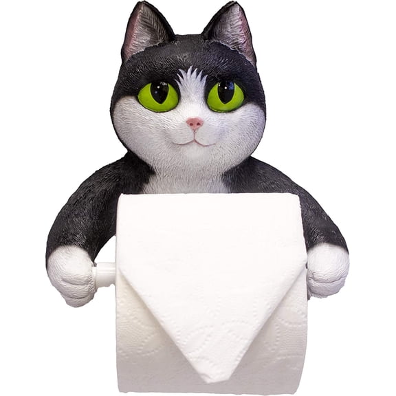 DWK Black and White Cat Toilet Paper Holder - 8"