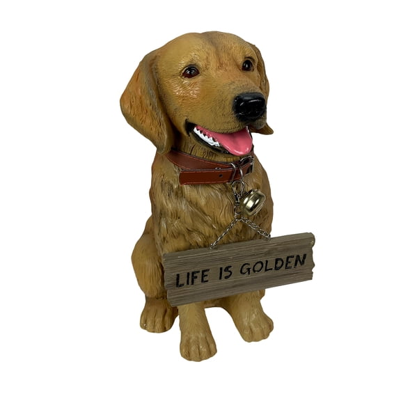 DWK Corporation 12.75 inch Tall Golden Retriever Dog Statue with Reversible Sign
