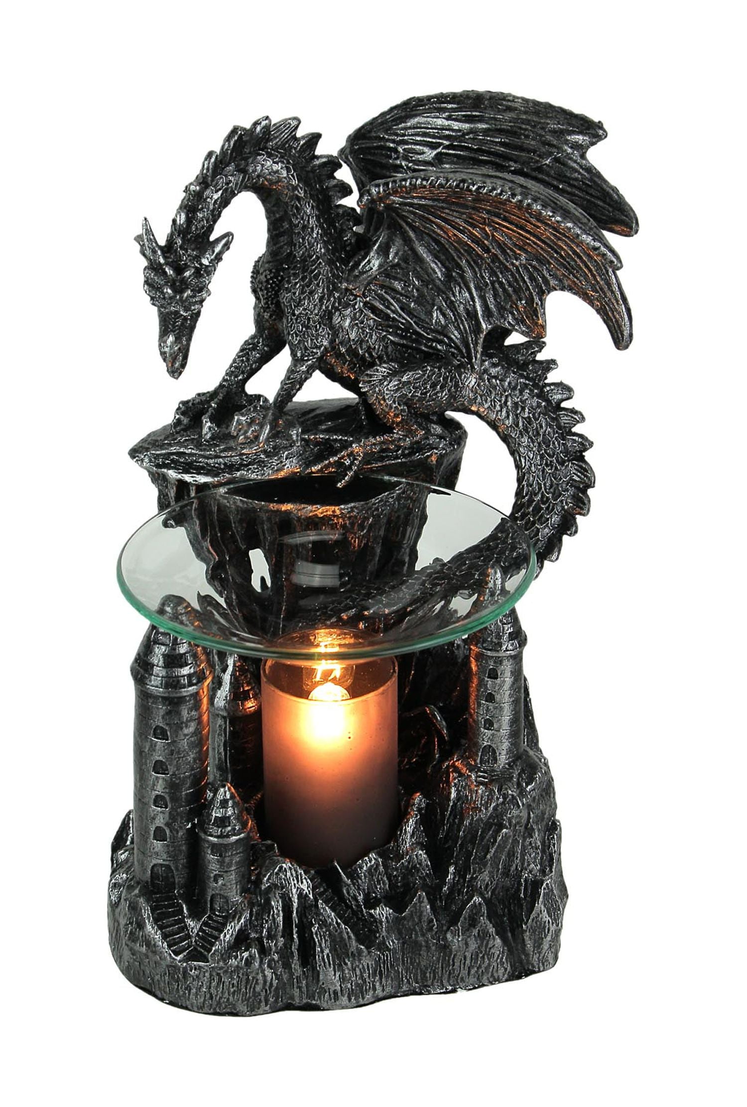 Antique Black Pewter Dragon Castle Oil and Wax Warmer