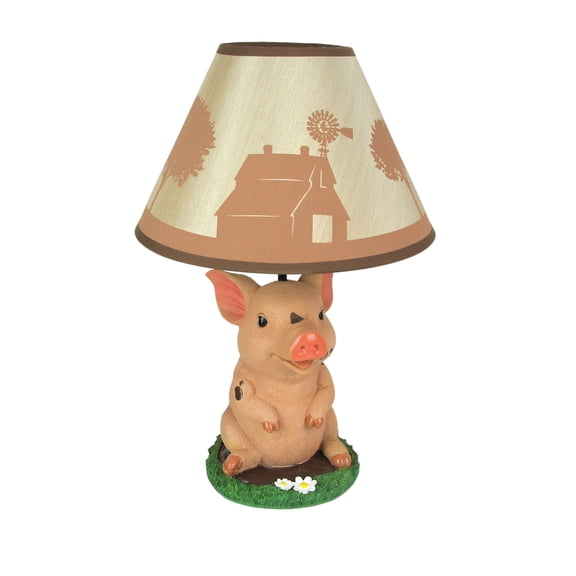 DWK Corporation Muddy Delight Barnyard Pig Sculptural Table Lamp w/Decorative Shade